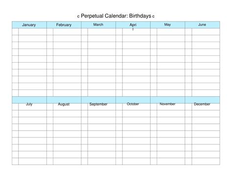 Free Printable Birthday Calendar Template Pdf Excel Word Editable