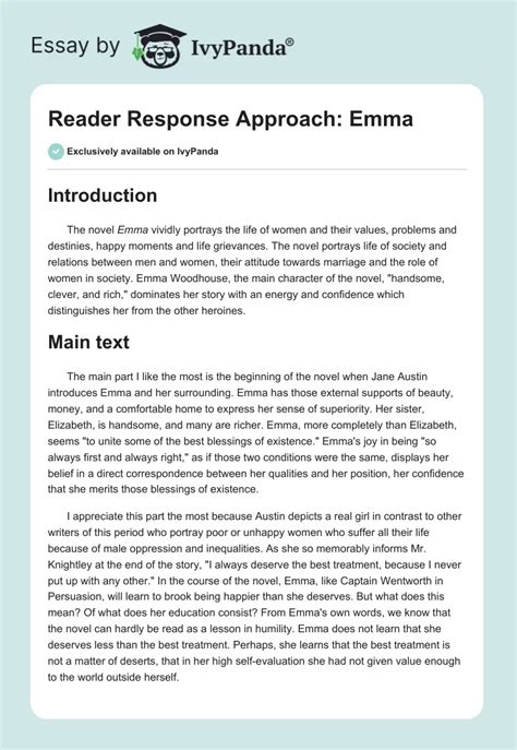 Reader Response Approach Emma 493 Words Critical Writing Example