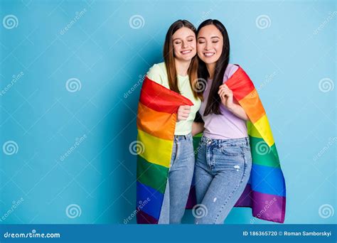 Pretty Lesbians Kissing Gently First Love Affectionate Attitude To Each Other Stock