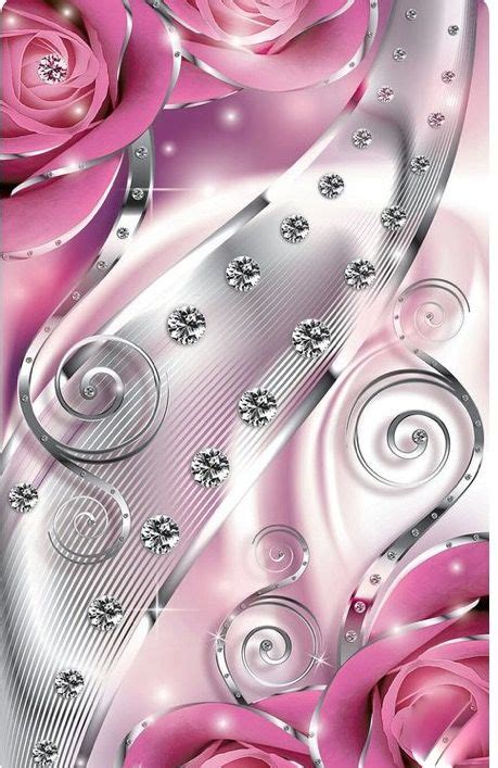 Pink And Silver Paper With Roses Diamond Wallpaper