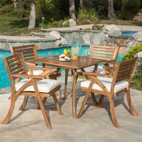 Shop Outdoor Hermosa 5 Piece Acacia Wood Dining Set With Cushions By