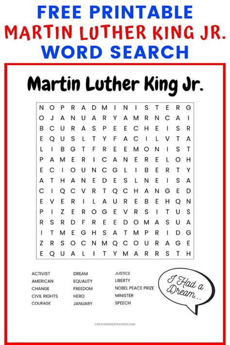 Martin Luther King Jr Free Printable Word Search Worksheet