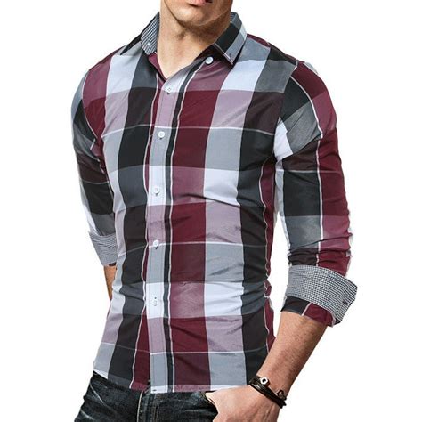 eyicmarn fashion men slim fit long sleeve cotton t shirt plaid casual button down dress shirt