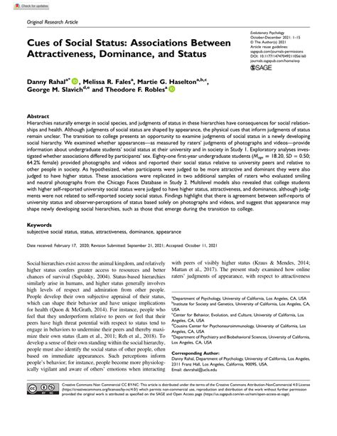 pdf cues of social status associations between attractiveness dominance and status