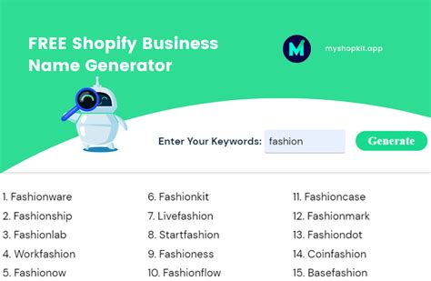 Free Shopify Business Name Generator Myshopkit