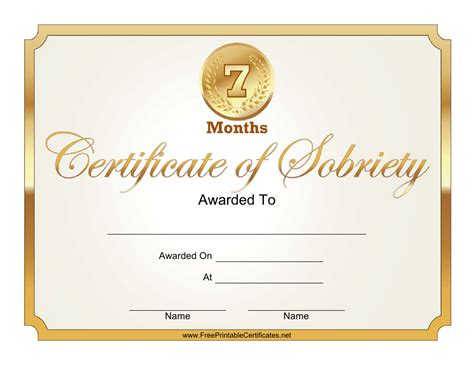 7 Months Certificate Of Sobriety Template Download Printable Pdf