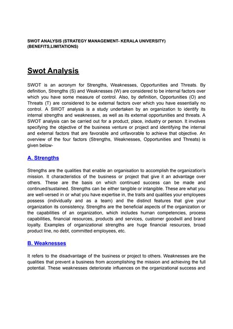 SOLUTION Swot Analysis Benefits Limitations Explanation Studypool