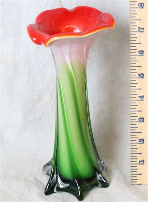 L762 Vintage Murano Multi Colored Cased Glass Twisted Vase Hand Blown