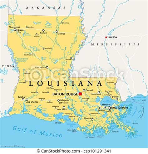 Louisiana La Political Map Us State Nicknamed Pelican State