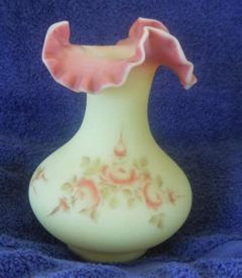 Vintage Fenton Glass Burmese Hand Painted Vase Signed