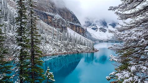 Moraine Lake 4k Winter Mountains Banff National Park Alberta