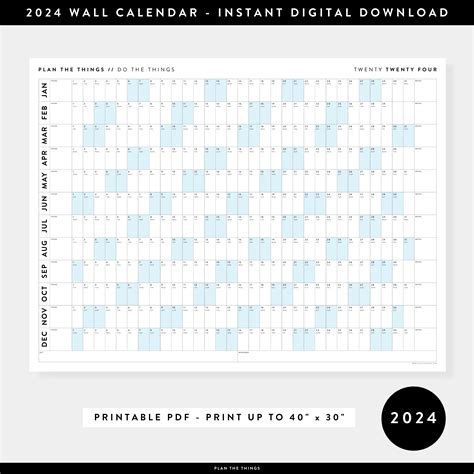 Printable 2024 Annual Calendars Instant Download Plan The Things