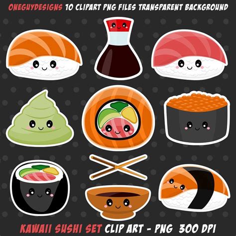 Kawaii Sushi Set Clipart Sushi Clip Art Japanese Sushi Food Etsy