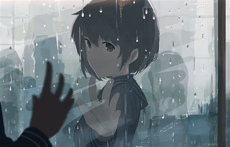Hd Wallpaper Anime Girls Reflection Raindrop Wallpaper Flare