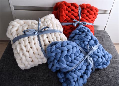 Chunky Knit Blanket Merino Wool Blanket Weighted Blanket Giant Etsy