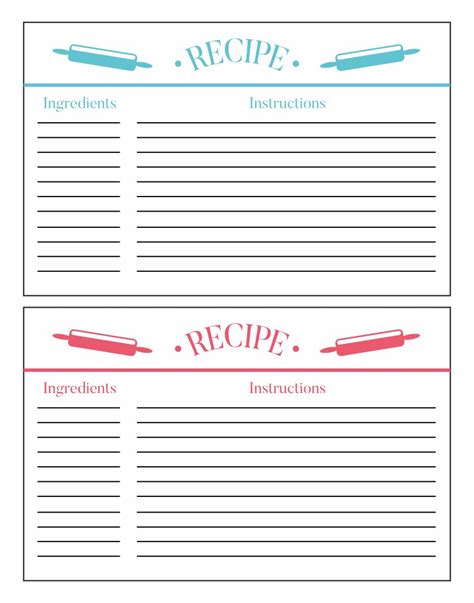 Printable Recipe Cards 5x7 Printable Cards