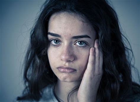 Human Expressions And Emotions Young Sad Teenager Woman Looking