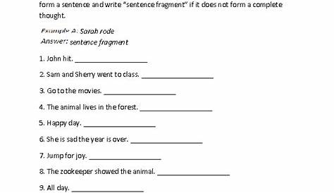 sentence and fragment worksheets