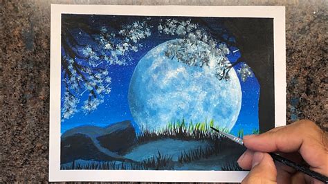 11 Beautiful Full Moon Painting With Acrylics On Paper Youtube