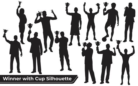 Collection Of Winner Or Celebrating Success Silhouette In Different