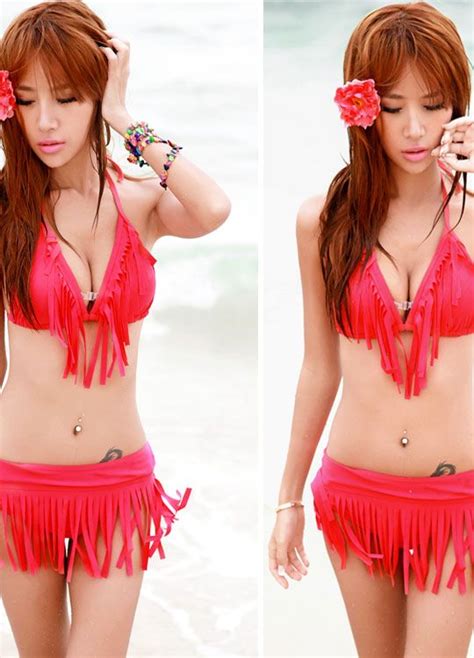Red Hot Red Fringe Bottom Bikini With Images Bikinis Fringe Bikinis Red Fringe