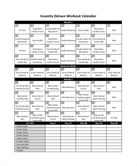 Free 10 Sample Workout Calendar Templates In Pdf Ms Word Excel