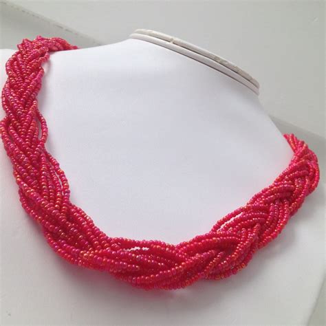 Fuschia Braided Bead Necklace Braided Necklace By Southeastsecrets