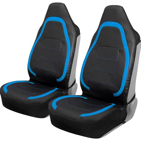 Motor Trend Highback Faux Leather Car Seat Covers For Front Seats Blue