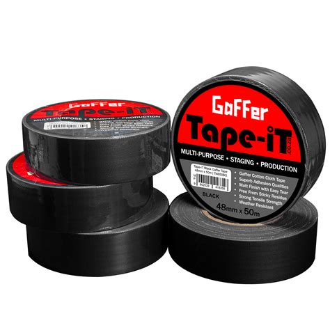 Tape It 5 Pack Of Black Gaffer Tape Rolls 48mm X 50m