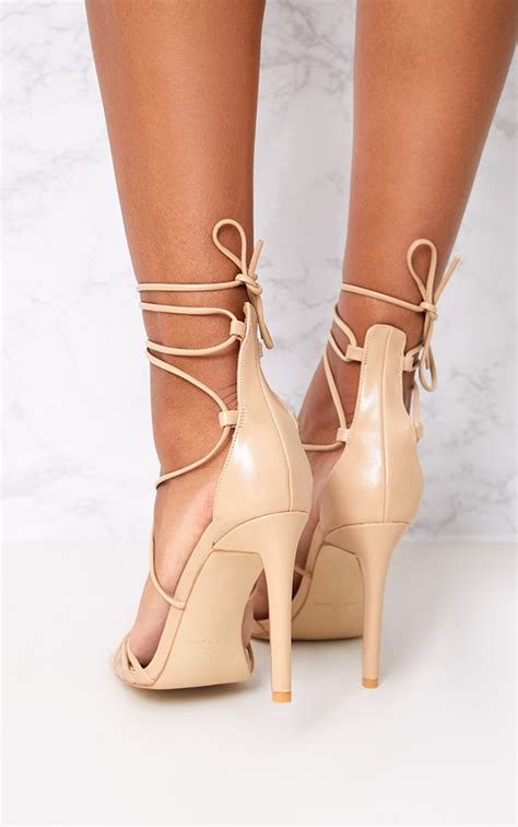 elaine nude lace up strappy heels prettylittlething