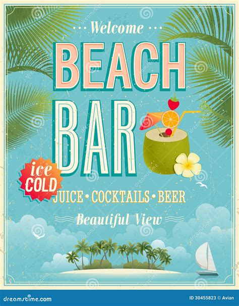 Vintage Beach Bar Poster Stock Vector Illustration Of Decoration