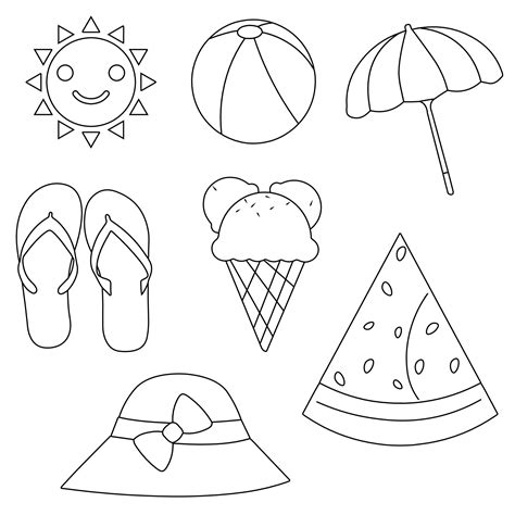 Coloring Book With Summer Pictures Clip Art For Kids 9990895 Vector Art