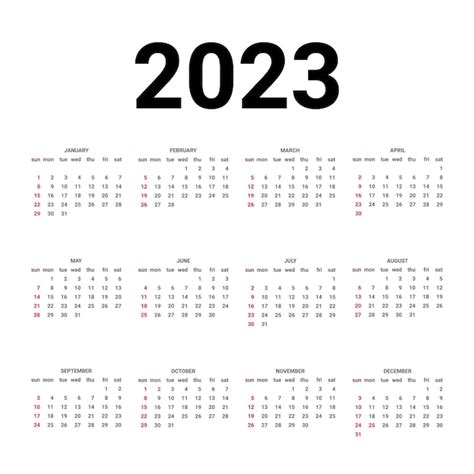 Kalendervorlage 2023 Traditioneller Kalender Kalender Beginnt Am