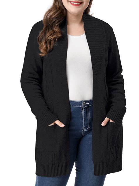 Womens Plus Size Long Sleeve Open Front Sweater Cardigan