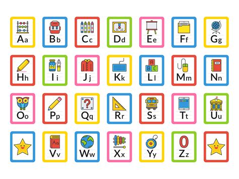 School Themed Alphabet Flash Cards 243067 Vector Art At Vecteezy