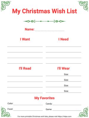 Free Printable Christmas Wish List Templates In PDF PNG And Formats InkPx
