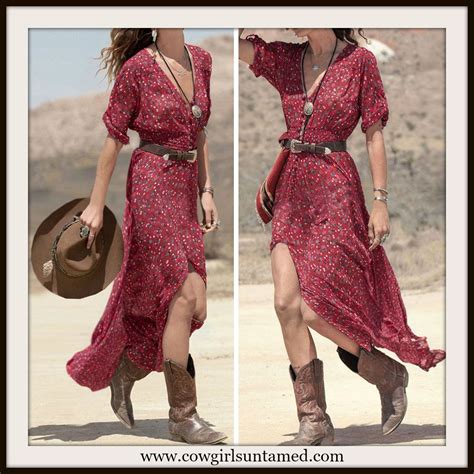 Western Cowgirl Dress Red Floral Button Front Maxi Dress Red Dress Blue Maxi Dress Long