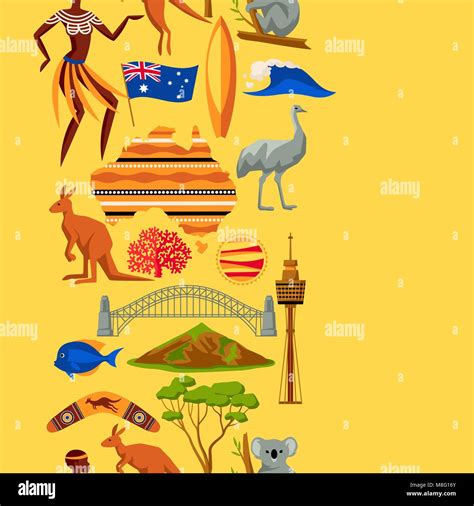 Australia Seamless Pattern Australian Traditional Symbols And Objects