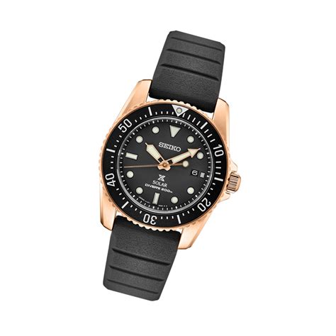 Seiko 38mm Prospex Black Dial Solar Dive Watch With Rose Goldtone Case