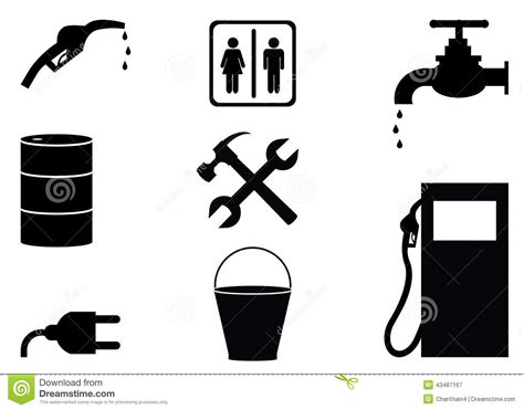 Oil And Gas Industry Black And White Icons Stock