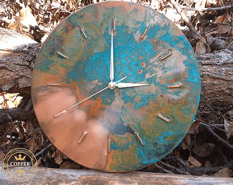 Patina Old Copper Wall Clock Handmade Rusted Oxidized Embossed Aged