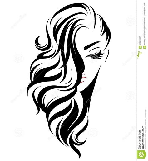 Women Long Hair Style Icon Logo Women Face On White Background Vector