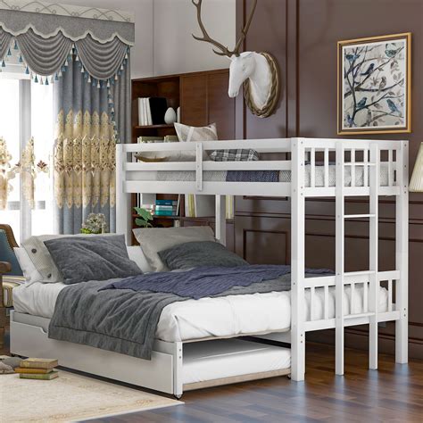 Livspace Twin Over Pull Out Bunk Bed With Trundle White