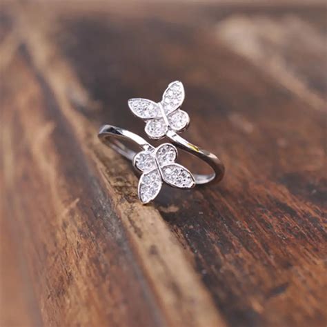 Bohemia Silver Plated Dazzling Butterfly Open Rings For Women Cz