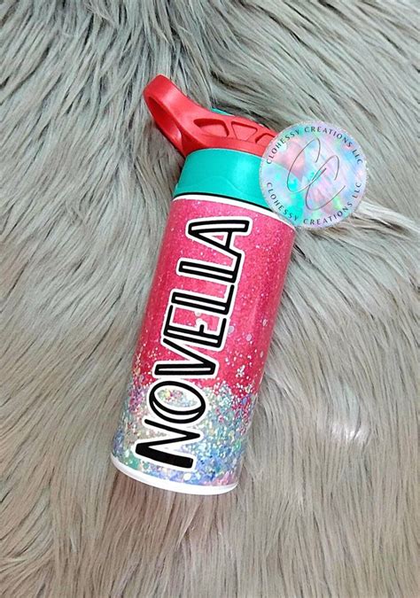 Personalized Pink Glitter Water Bottle Custom Sparkle Etsy