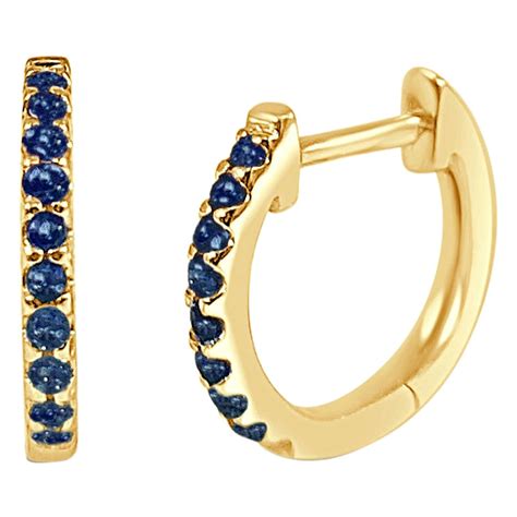 Three Stone Oval Royal Blue Sapphire And Diamond Huggie Hoops In 18k