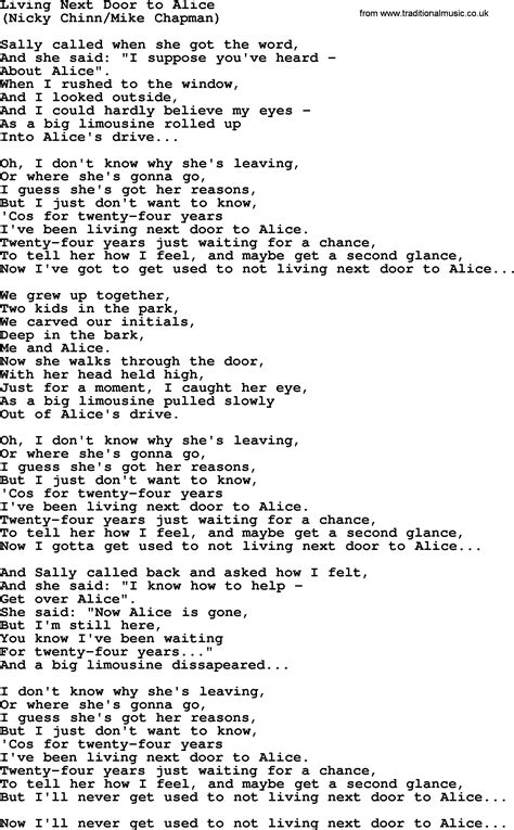 Living next door to alice. Living Next Door To Alice, by The Byrds - lyrics with pdf
