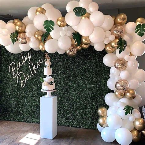 White And Gold Baby Shower Balloon Garland Safari Party Etsy In 2020