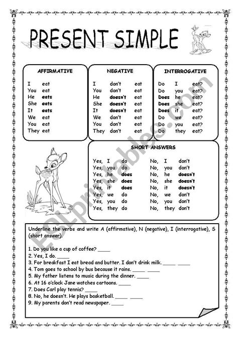 PRESENT SIMPLE B W ESL Worksheet By Silvia Patti