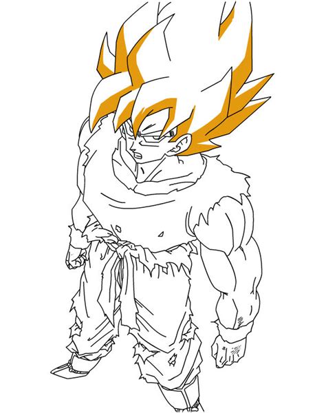 Super Saiyan Goku Outline With Some Color By Pkstorm11 On Deviantart